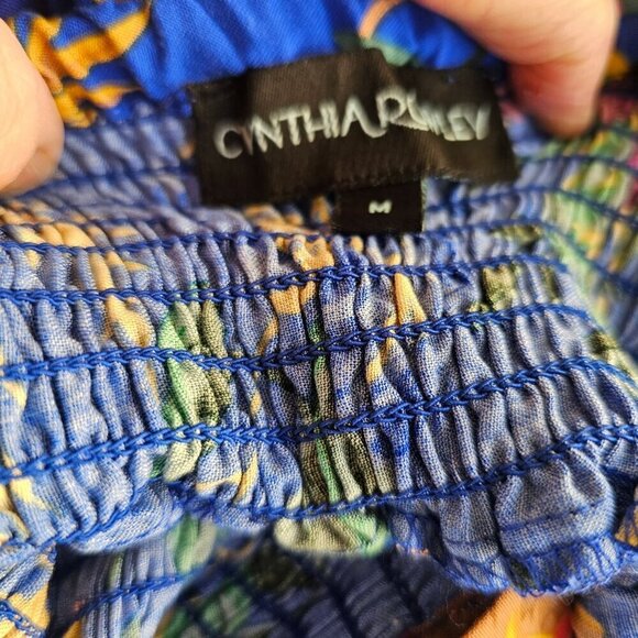 Cynthia Rowley Cinch Waist Maxi Skirt Sz M Tropical Blue Rayon Button Tie Front - Picture 5 of 10